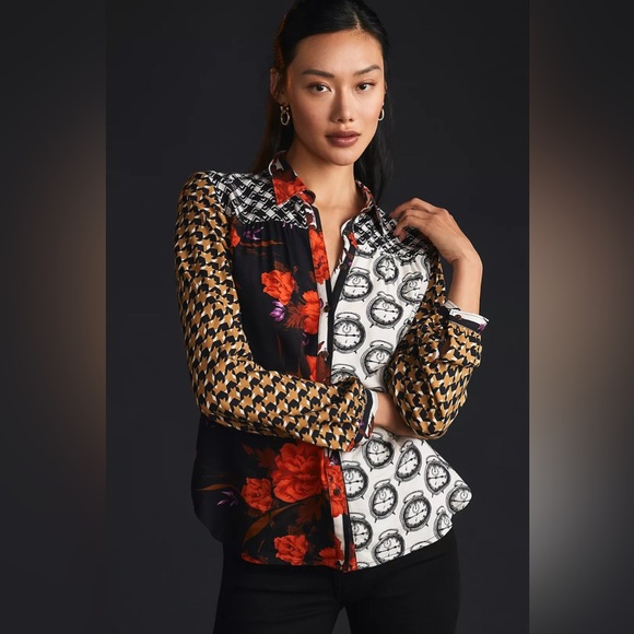 Anthropologie Tops - Anthropologie Maeve La Paz Contrast Button-Down Shirt Size Medium Long Sleeve